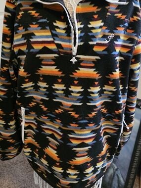 LRG Black Aztec-Pattern Quarter-Zip Pullover with Multicolor Accents